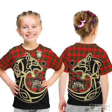 Dunbar Modern Tartan Kid T-Shirt with Family Crest Celtic Wolf Style