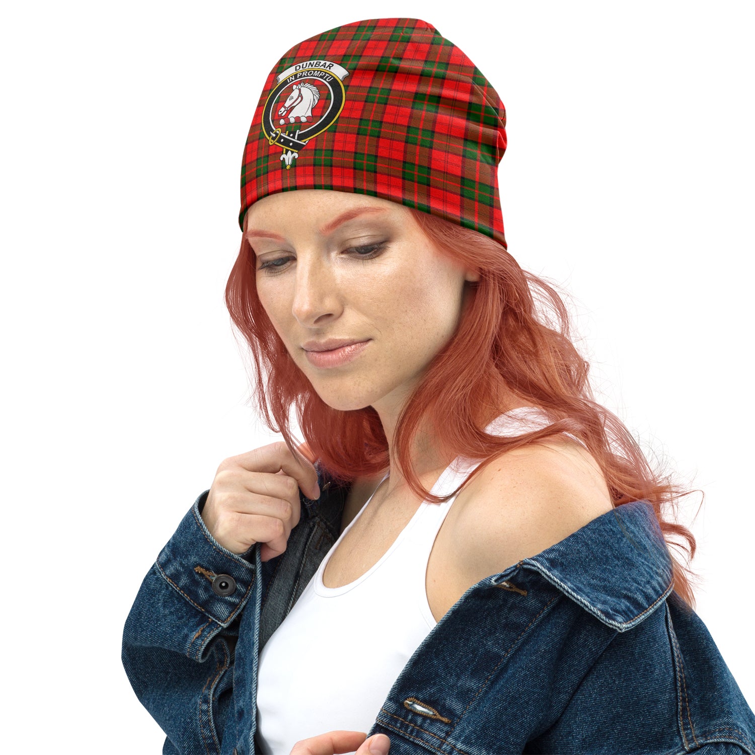 Dunbar Modern Tartan Beanies Hat with Family Crest - Tartan Vibes Clothing