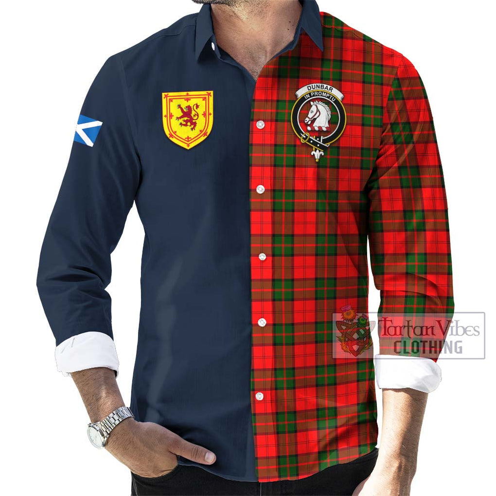 Tartan Vibes Clothing Dunbar Modern Tartan Long Sleeve Button Shirt with Scottish Lion Royal Arm Half Style