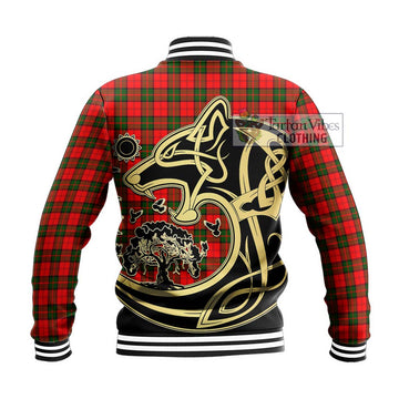 Dunbar Modern Tartan Baseball Jacket with Family Crest Celtic Wolf Style