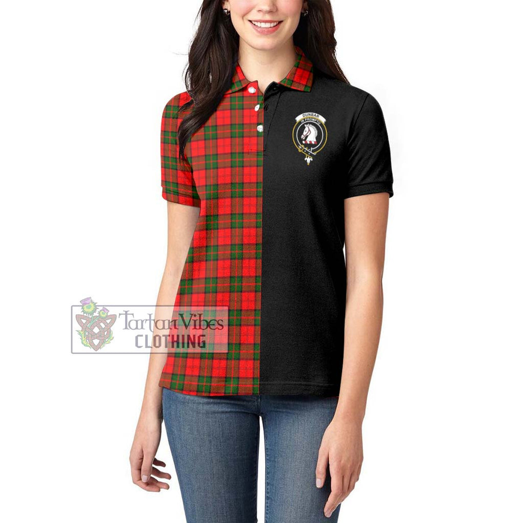 Dunbar Modern Tartan Women's Polo Shirt with Family Crest and Half Of Me Style - Tartanvibesclothing Shop