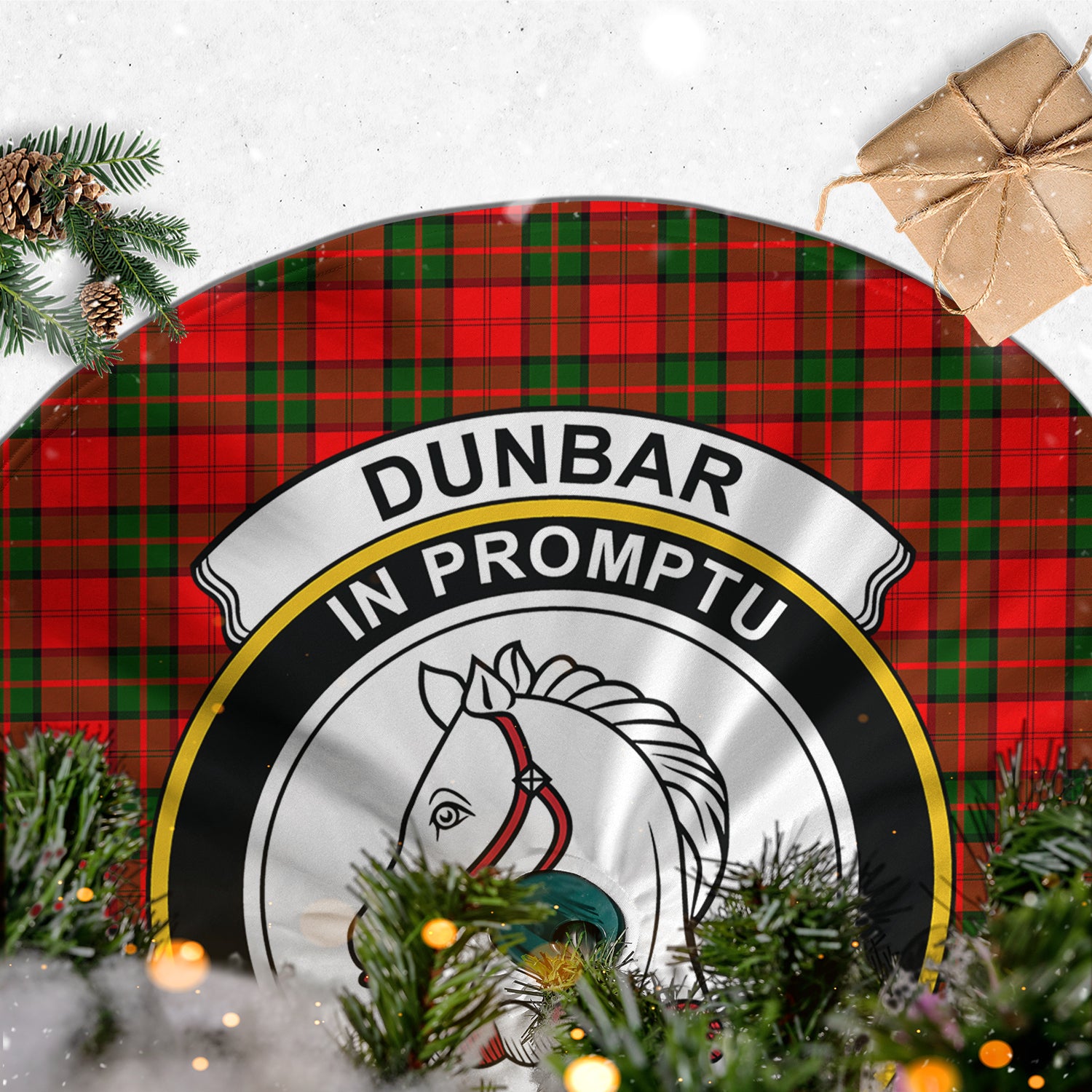 Dunbar Modern Tartan Christmas Tree Skirt with Family Crest - Tartanvibesclothing