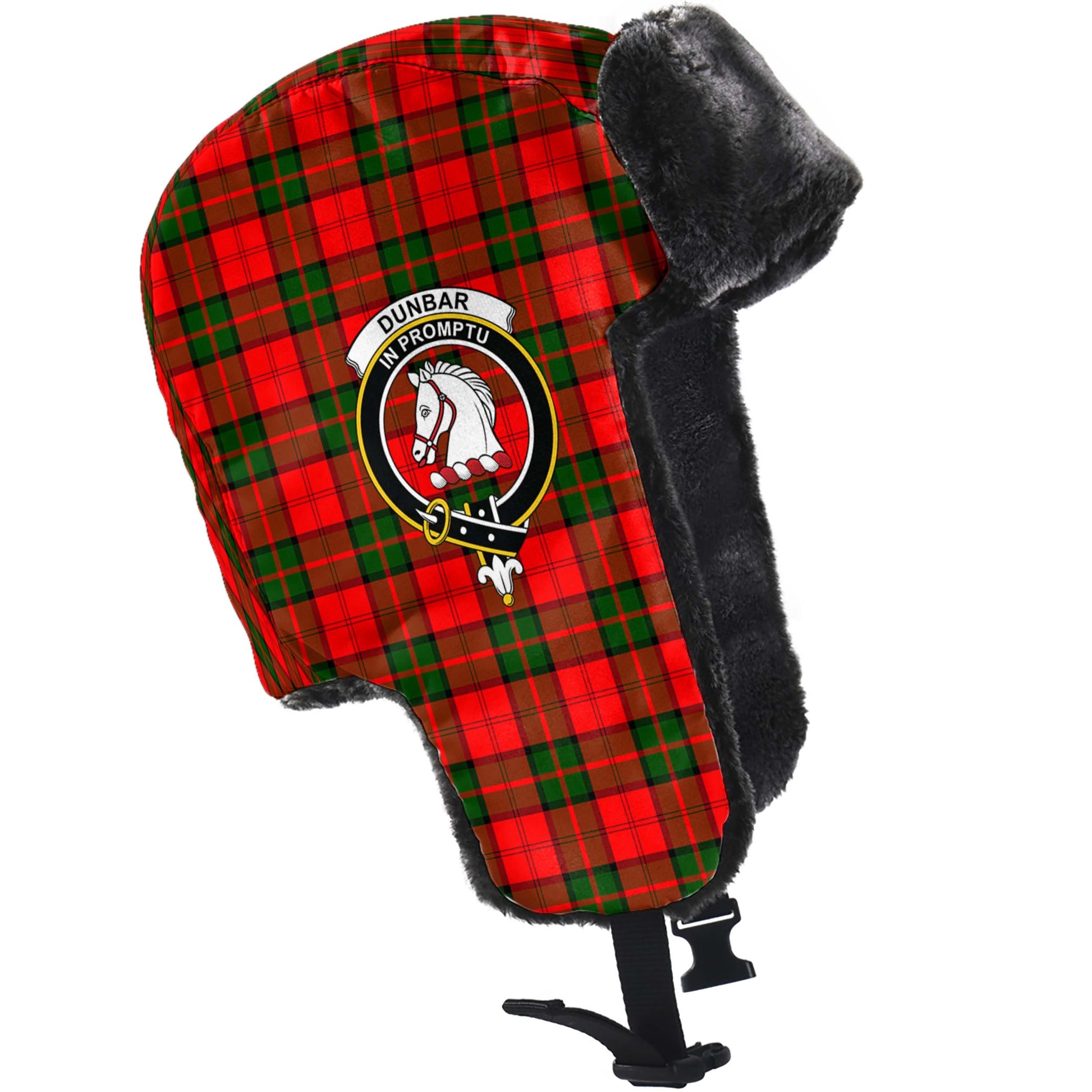 Dunbar Modern Tartan Winter Trapper Hat with Family Crest - Tartanvibesclothing