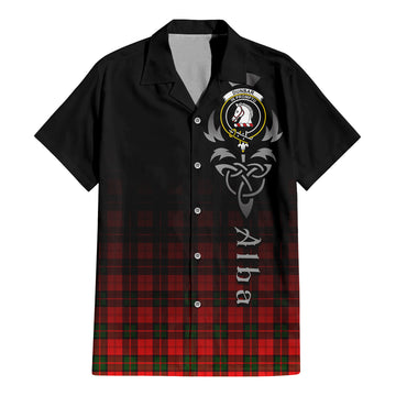 Dunbar Modern Tartan Short Sleeve Button Up Featuring Alba Gu Brath Family Crest Celtic Inspired
