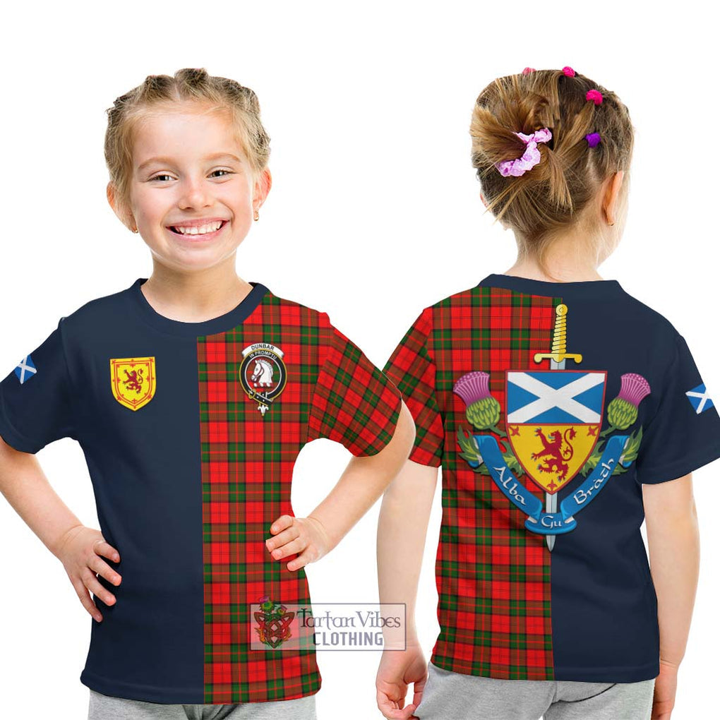 Tartan Vibes Clothing Dunbar Modern Tartan Kid T-Shirt with Scottish Lion Royal Arm Half Style