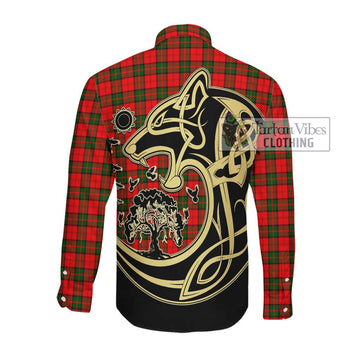 Dunbar Modern Tartan Long Sleeve Button Shirt with Family Crest Celtic Wolf Style