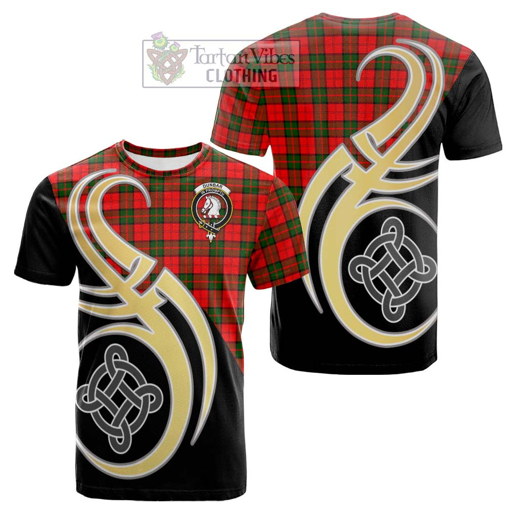 Tartan Vibes Clothing Dunbar Modern Tartan Cotton T-shirt with Family Crest and Celtic Symbol Style