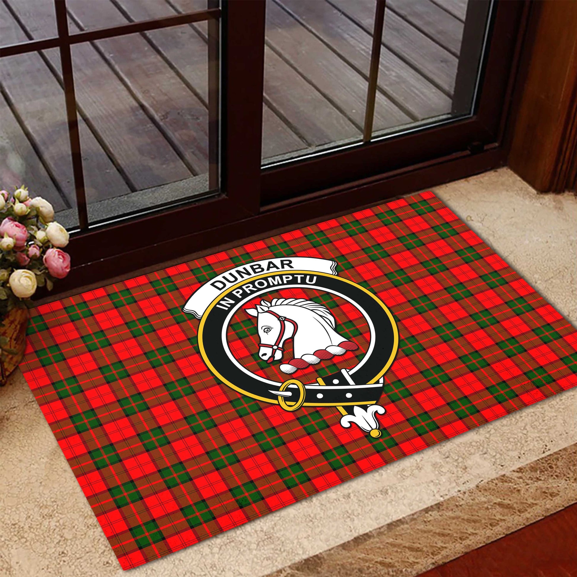 Dunbar Modern Tartan Door Mat with Family Crest - Tartanvibesclothing