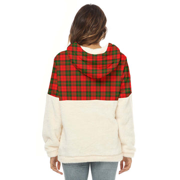 Dunbar Modern Tartan Women's Borg Fleece Hoodie With Half Zip with Family Crest