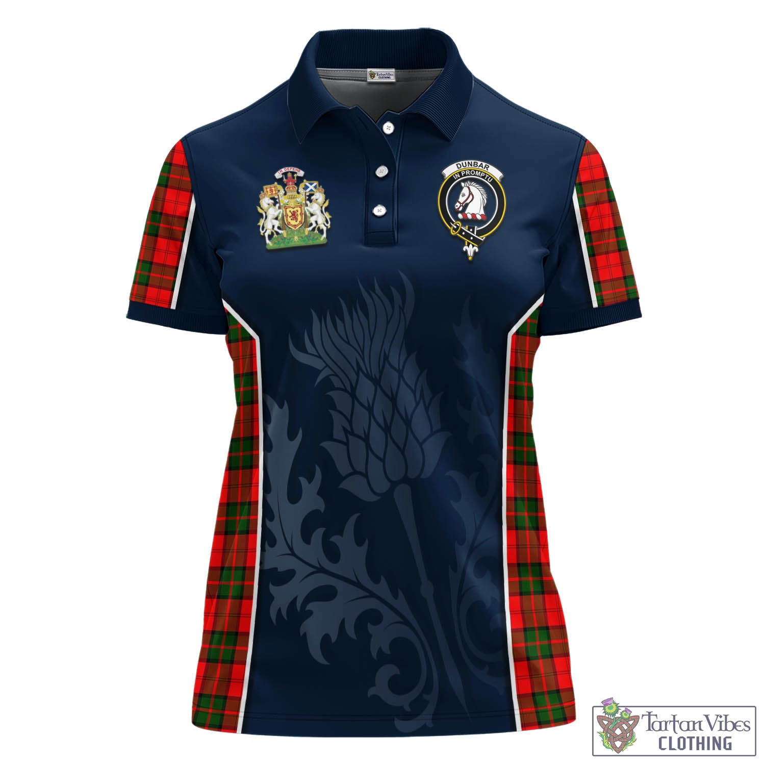 Tartan Vibes Clothing Dunbar Modern Tartan Women's Polo Shirt with Family Crest and Scottish Thistle Vibes Sport Style