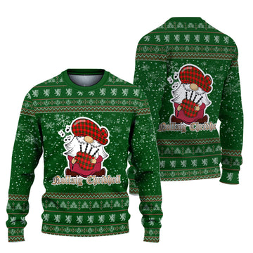 Dunbar Modern Clan Christmas Family Knitted Sweater with Funny Gnome Playing Bagpipes