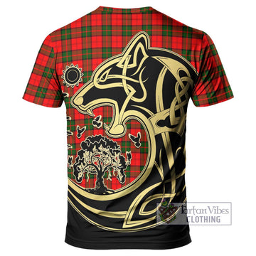 Dunbar Modern Tartan T-Shirt with Family Crest Celtic Wolf Style