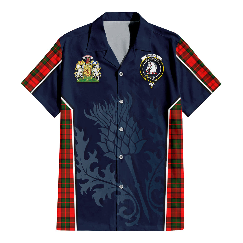 Tartan Vibes Clothing Dunbar Modern Tartan Short Sleeve Button Up Shirt with Family Crest and Scottish Thistle Vibes Sport Style
