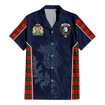 Dunbar Modern Tartan Short Sleeve Button Up Shirt with Family Crest and Scottish Thistle Vibes Sport Style