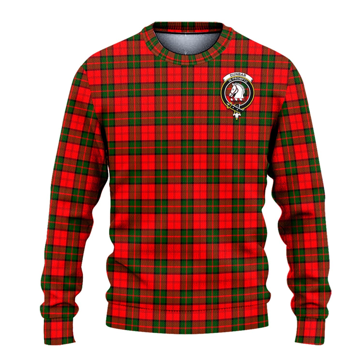Dunbar Modern Tartan Knitted Sweater with Family Crest - Tartanvibesclothing