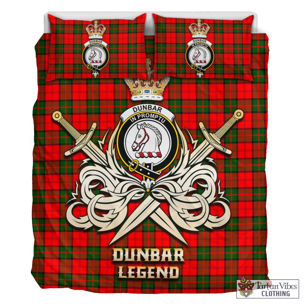 Tartan Vibes Clothing Dunbar Modern Tartan Bedding Set with Clan Crest and the Golden Sword of Courageous Legacy