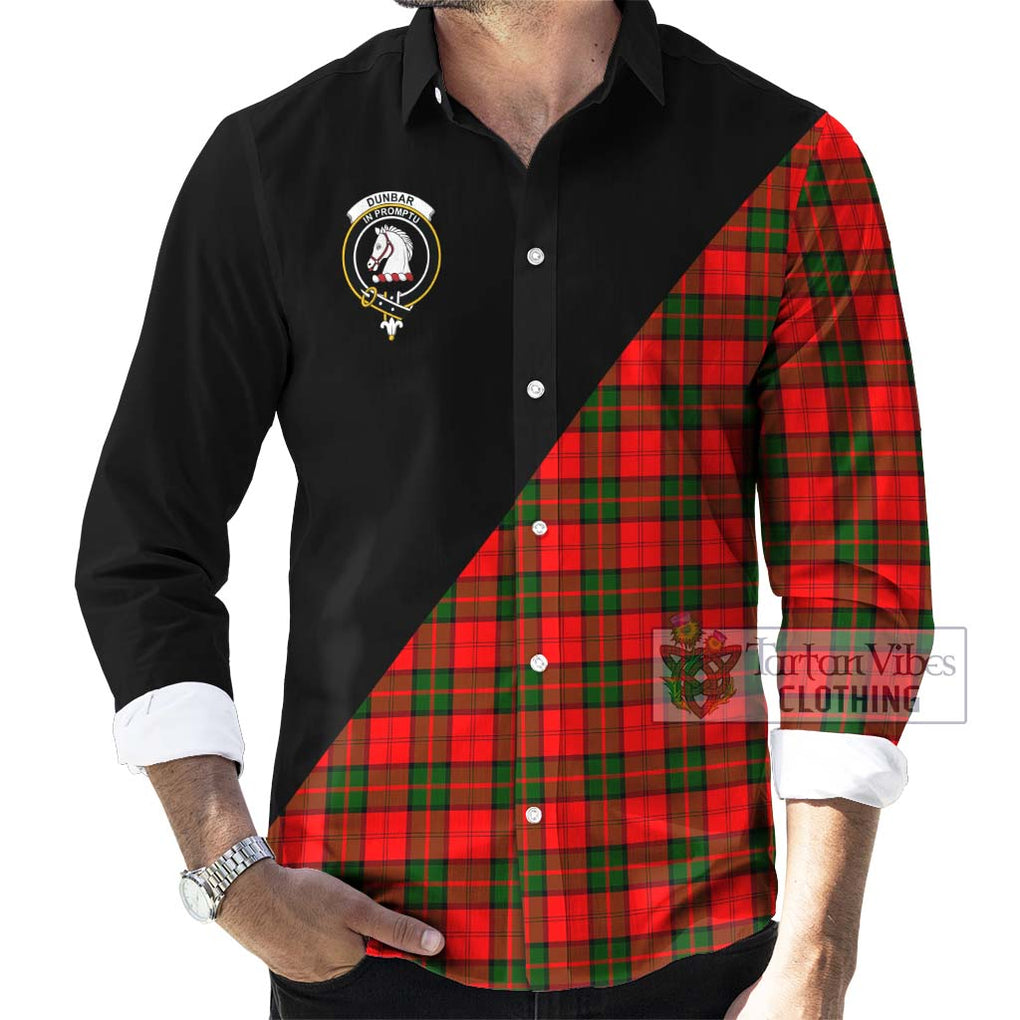 Dunbar Modern Tartan Long Sleeve Button Shirt with Family Crest and Military Logo Style - Tartanvibesclothing Shop