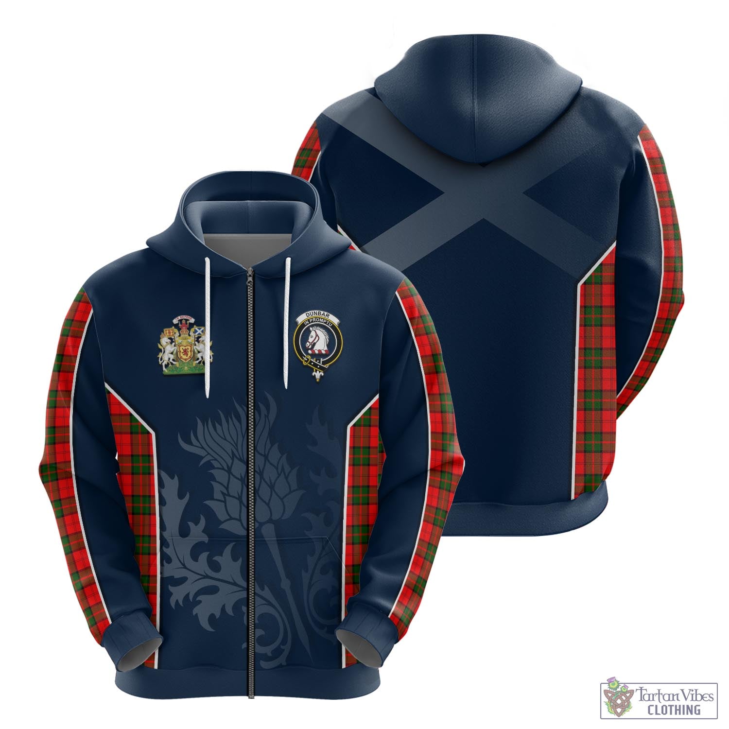 Tartan Vibes Clothing Dunbar Modern Tartan Hoodie with Family Crest and Scottish Thistle Vibes Sport Style