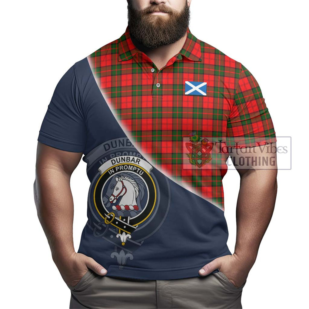 Dunbar Modern Tartan Polo Shirt with Personalised National Flag and Family Crest Half Style - Tartanvibesclothing Shop