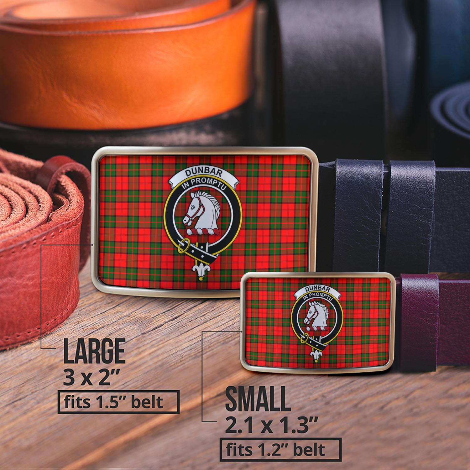 Dunbar Modern Tartan Belt Buckles with Family Crest - Tartan Vibes Clothing