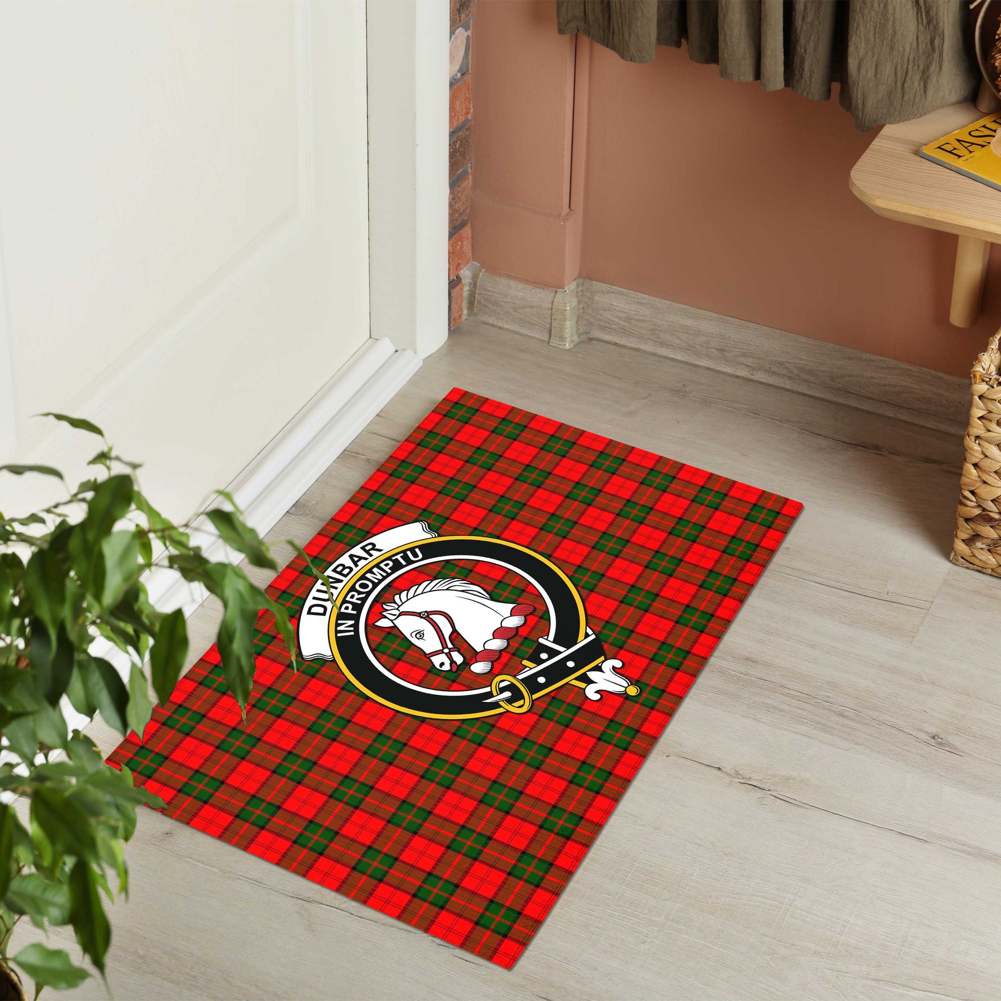 Dunbar Modern Tartan Door Mat with Family Crest - Tartanvibesclothing