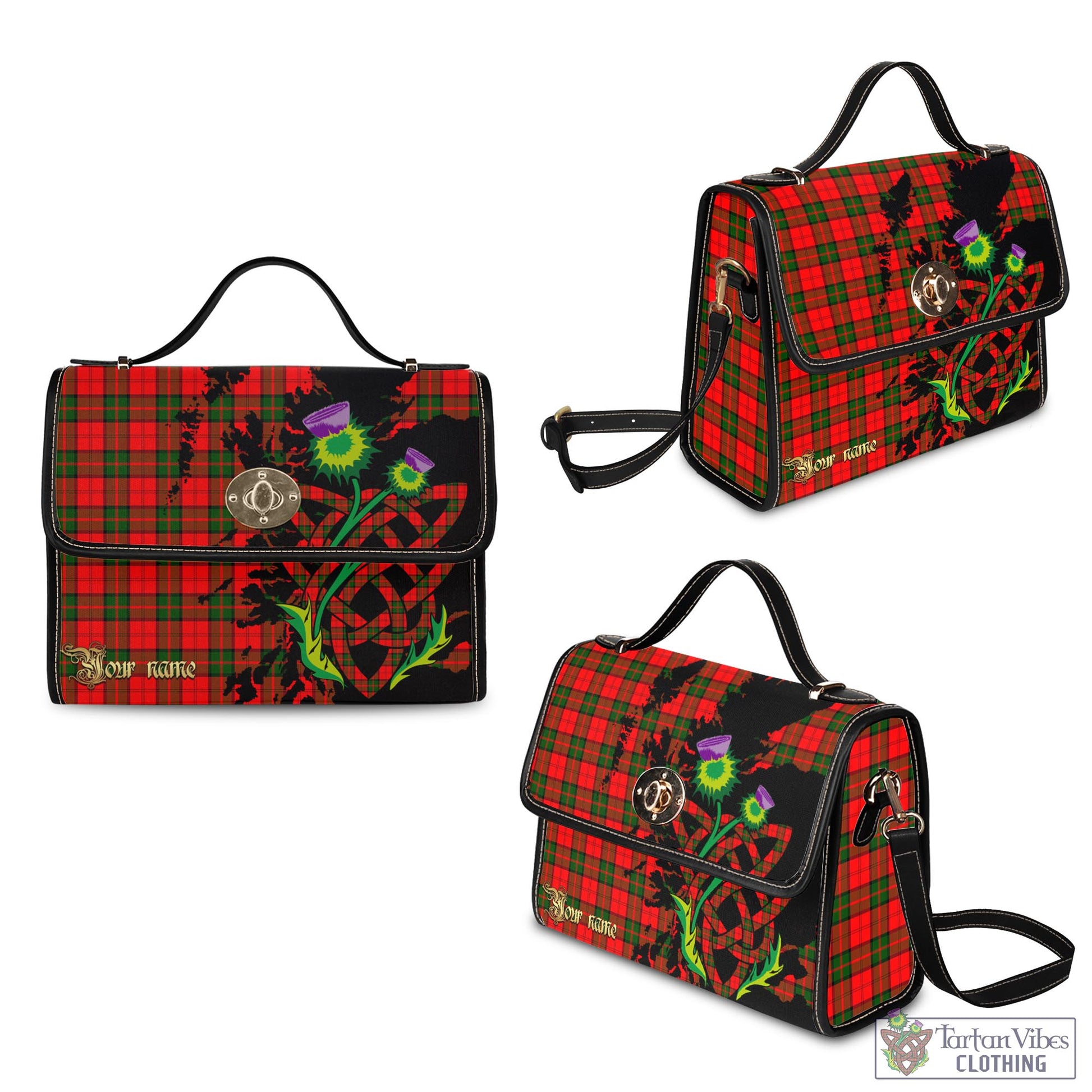 Tartan Vibes Clothing Dunbar Modern Tartan Waterproof Canvas Bag with Scotland Map and Thistle Celtic Accents