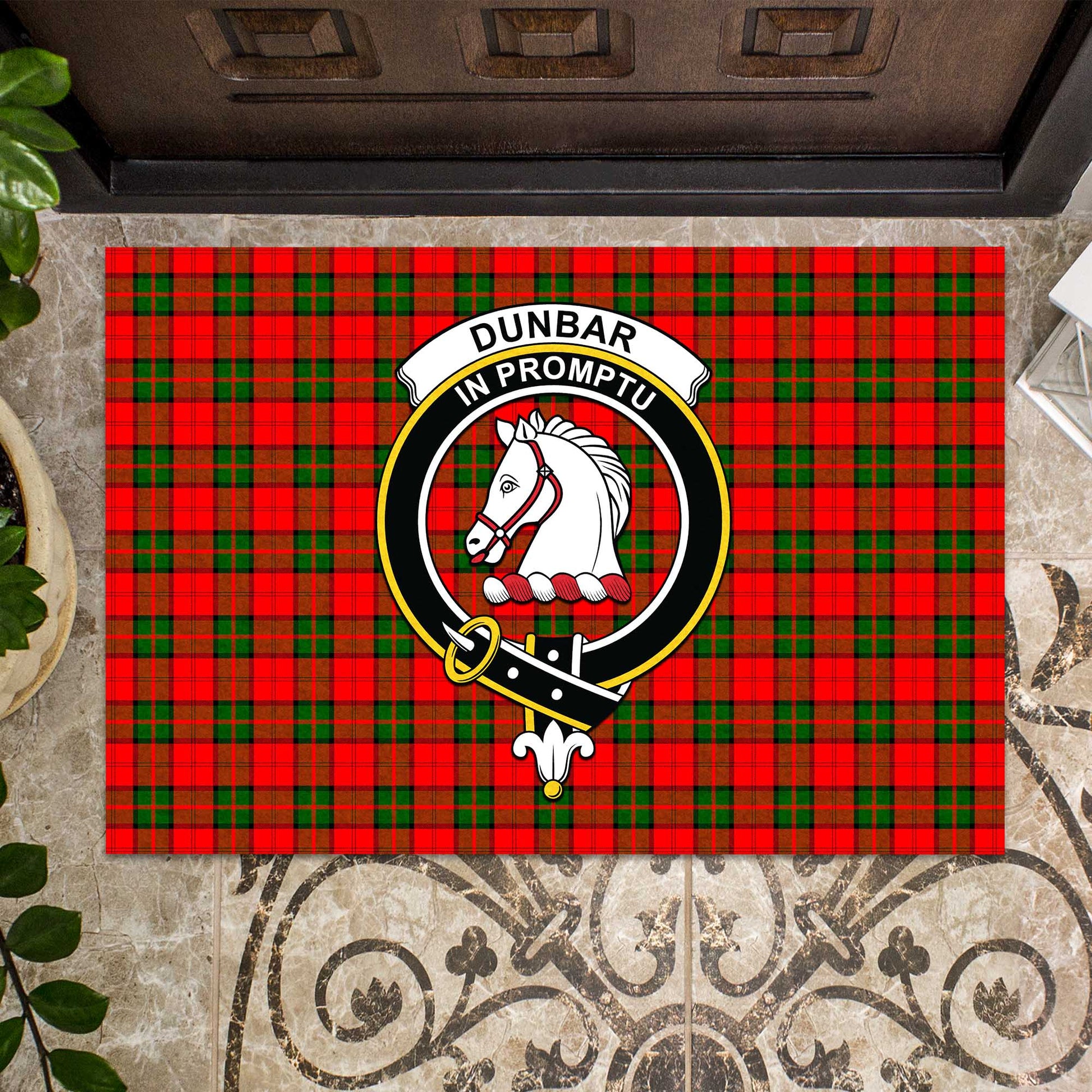 Dunbar Modern Tartan Door Mat with Family Crest - Tartanvibesclothing