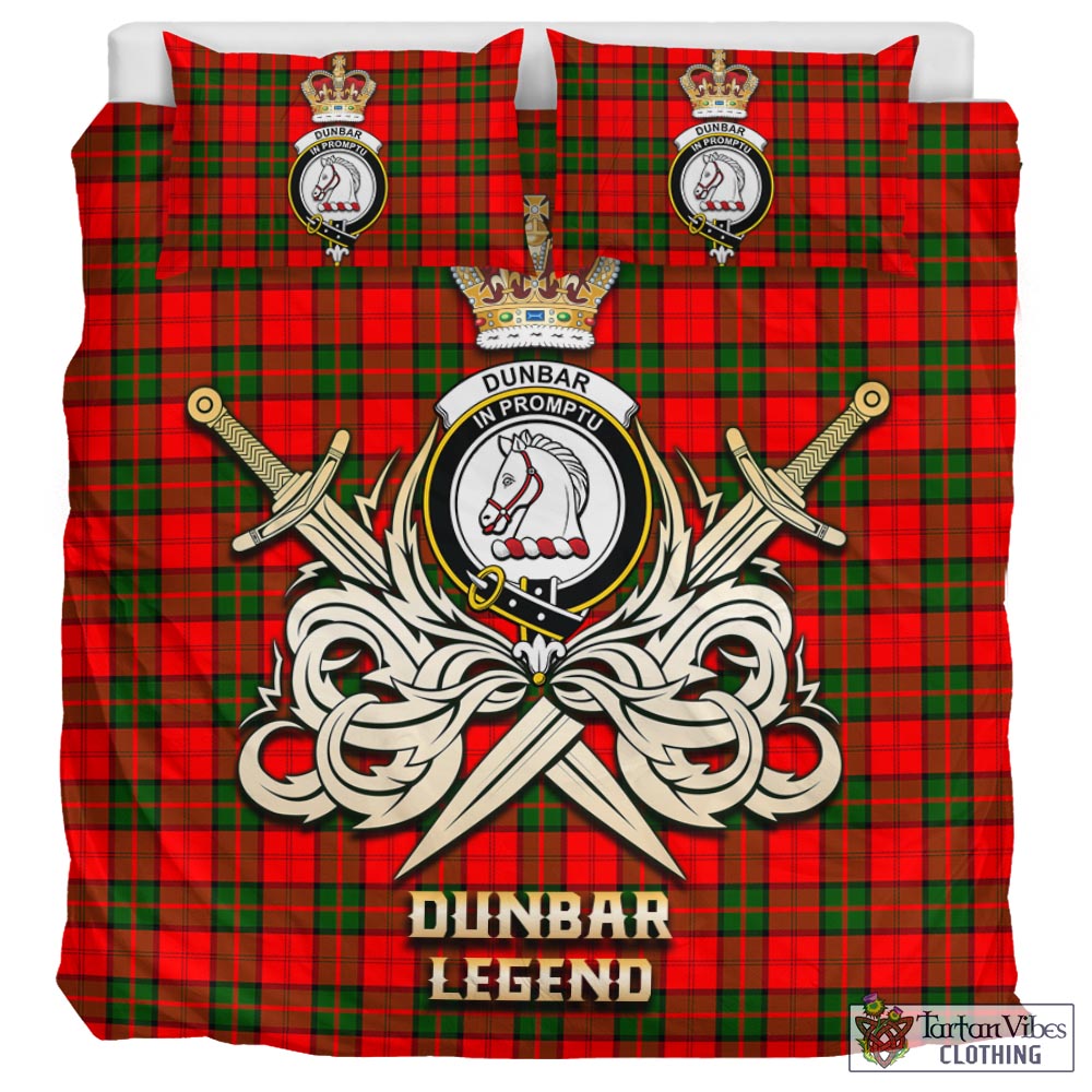 Tartan Vibes Clothing Dunbar Modern Tartan Bedding Set with Clan Crest and the Golden Sword of Courageous Legacy