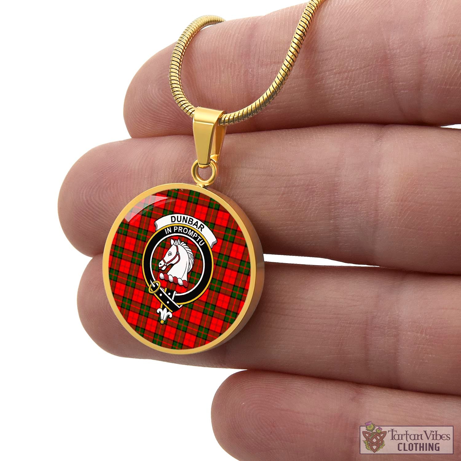 Tartan Vibes Clothing Dunbar Modern Tartan Circle Necklace with Family Crest