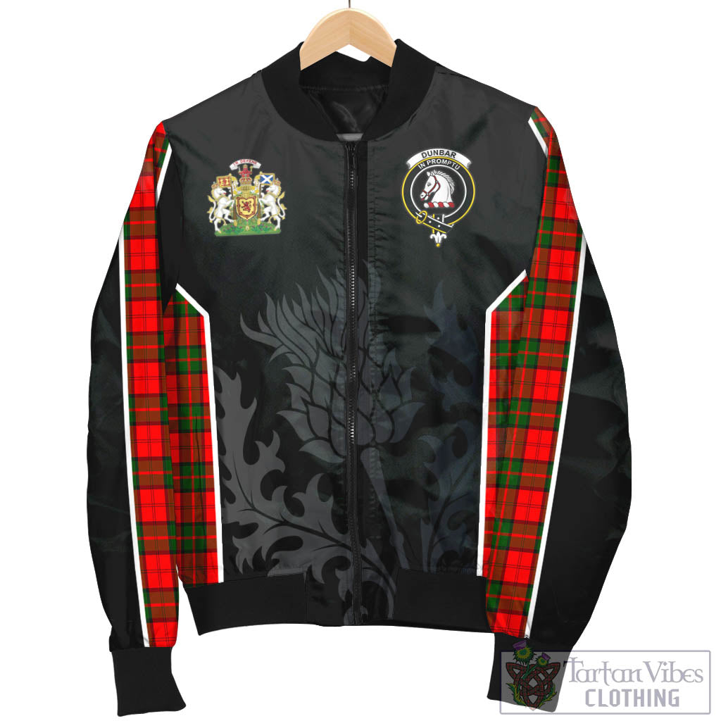 Tartan Vibes Clothing Dunbar Modern Tartan Bomber Jacket with Family Crest and Scottish Thistle Vibes Sport Style