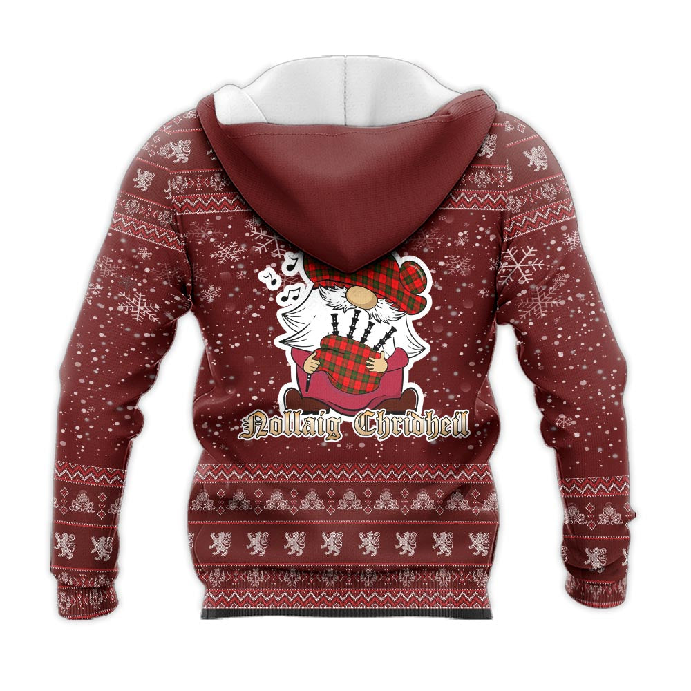 Dunbar Modern Clan Christmas Knitted Hoodie with Funny Gnome Playing Bagpipes - Tartanvibesclothing