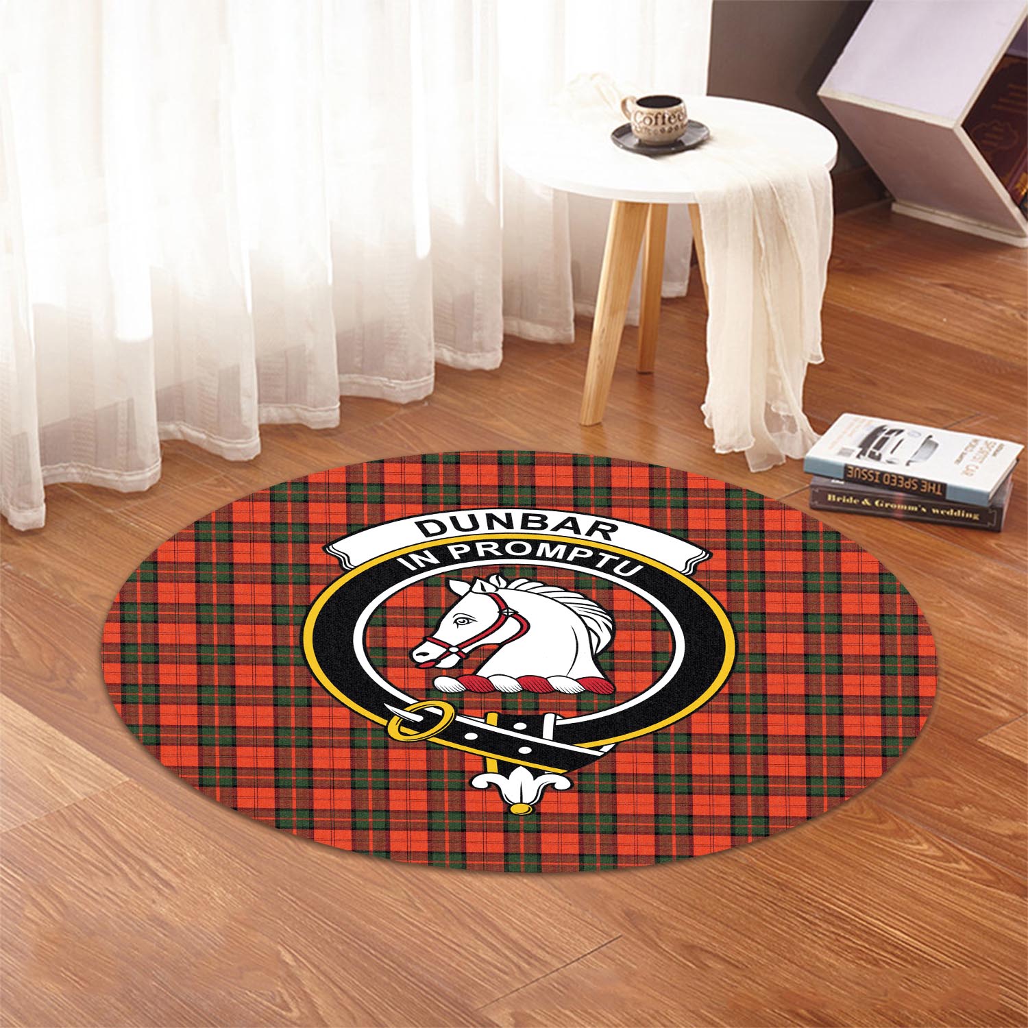 Dunbar Modern Tartan Round Rug with Family Crest - Tartanvibesclothing