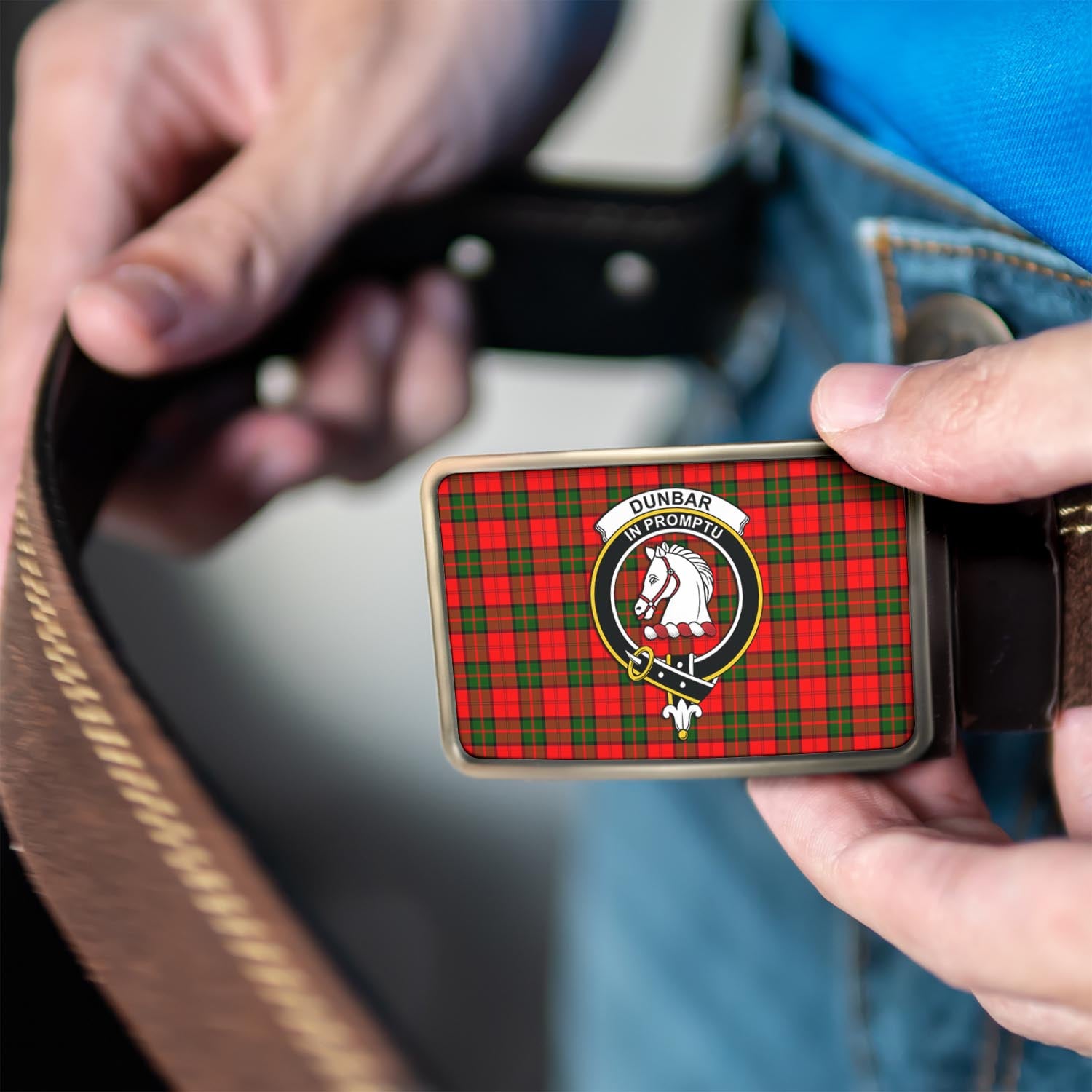 Dunbar Modern Tartan Belt Buckles with Family Crest - Tartan Vibes Clothing