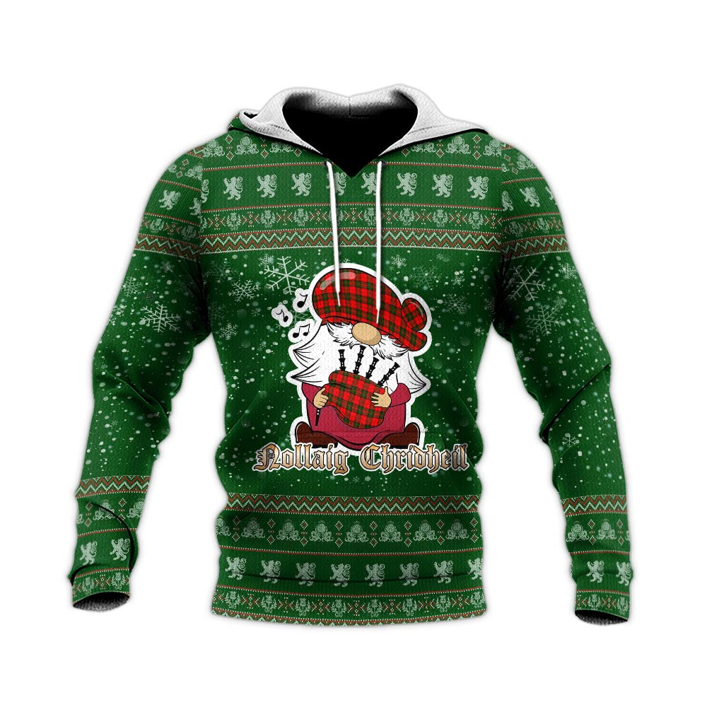 Dunbar Modern Clan Christmas Knitted Hoodie with Funny Gnome Playing Bagpipes - Tartanvibesclothing