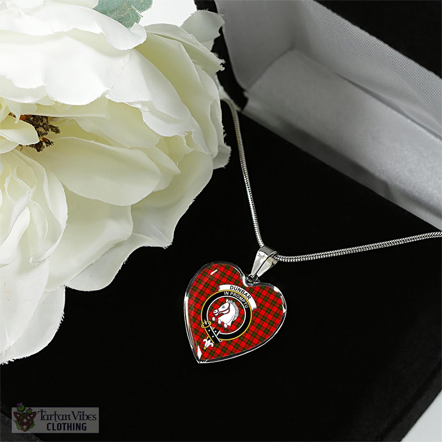 Tartan Vibes Clothing Dunbar Modern Tartan Heart Necklace with Family Crest