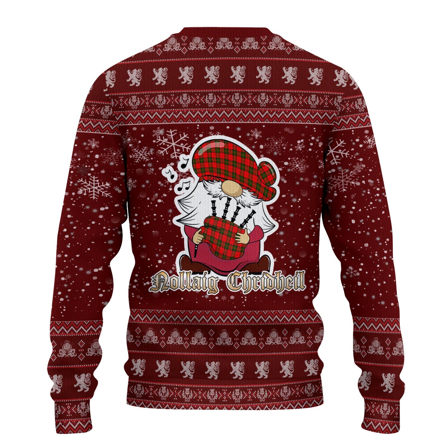 Dunbar Modern Clan Christmas Family Knitted Sweater with Funny Gnome Playing Bagpipes - Tartanvibesclothing