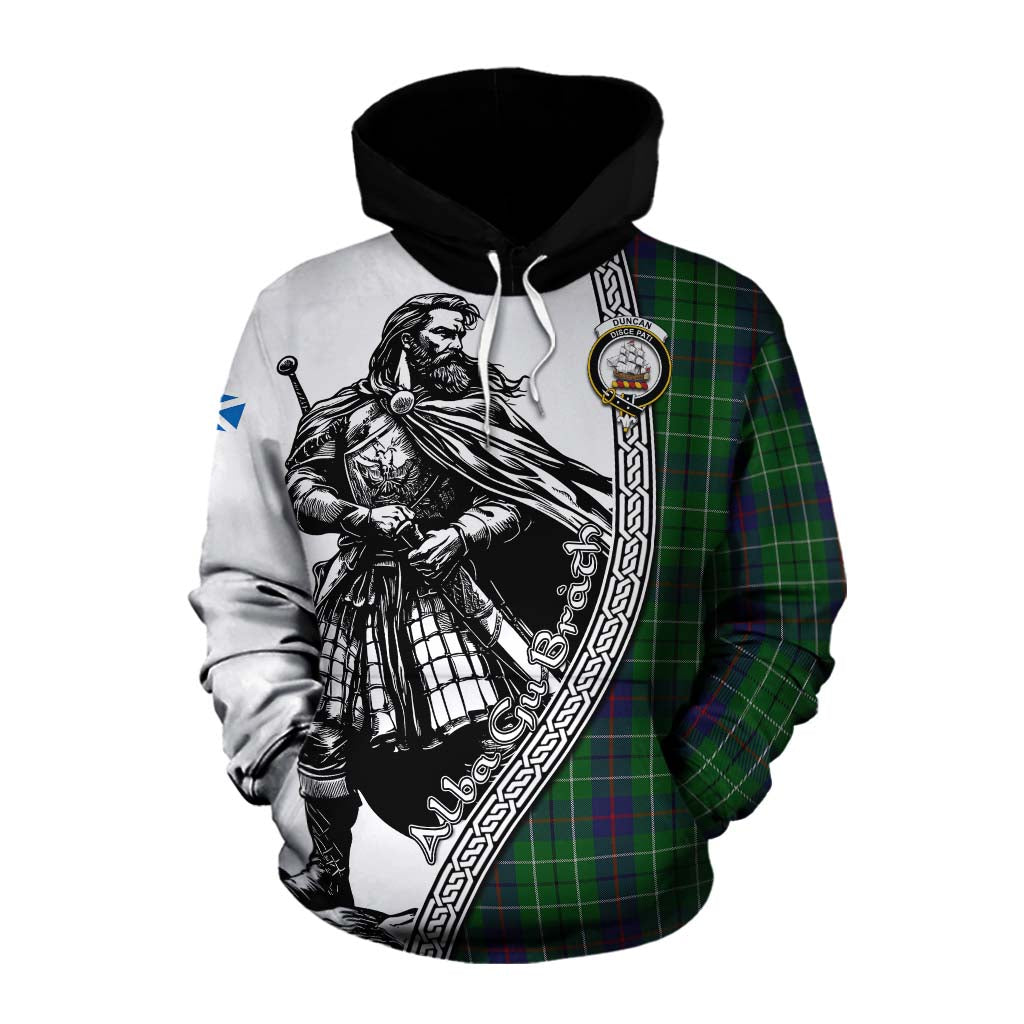 Tartan Vibes Clothing Duncan Tartan Clan Crest Cotton Hoodie with Highlander Warrior Celtic Style