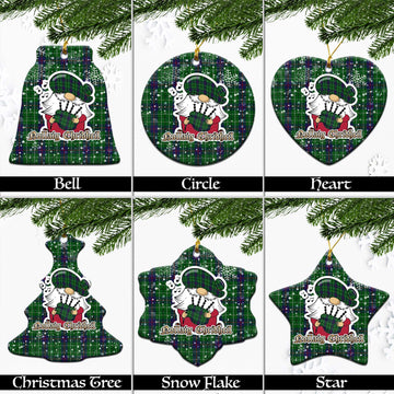 Duncan Tartan Christmas Ceramic Ornaments with Scottish Gnome Playing Bagpipes