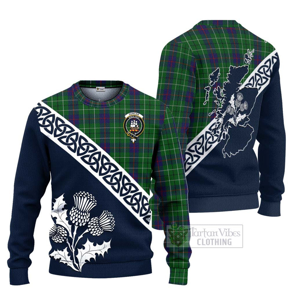 Tartan Vibes Clothing Duncan Tartan Knitted Sweater Featuring Thistle and Scotland Map