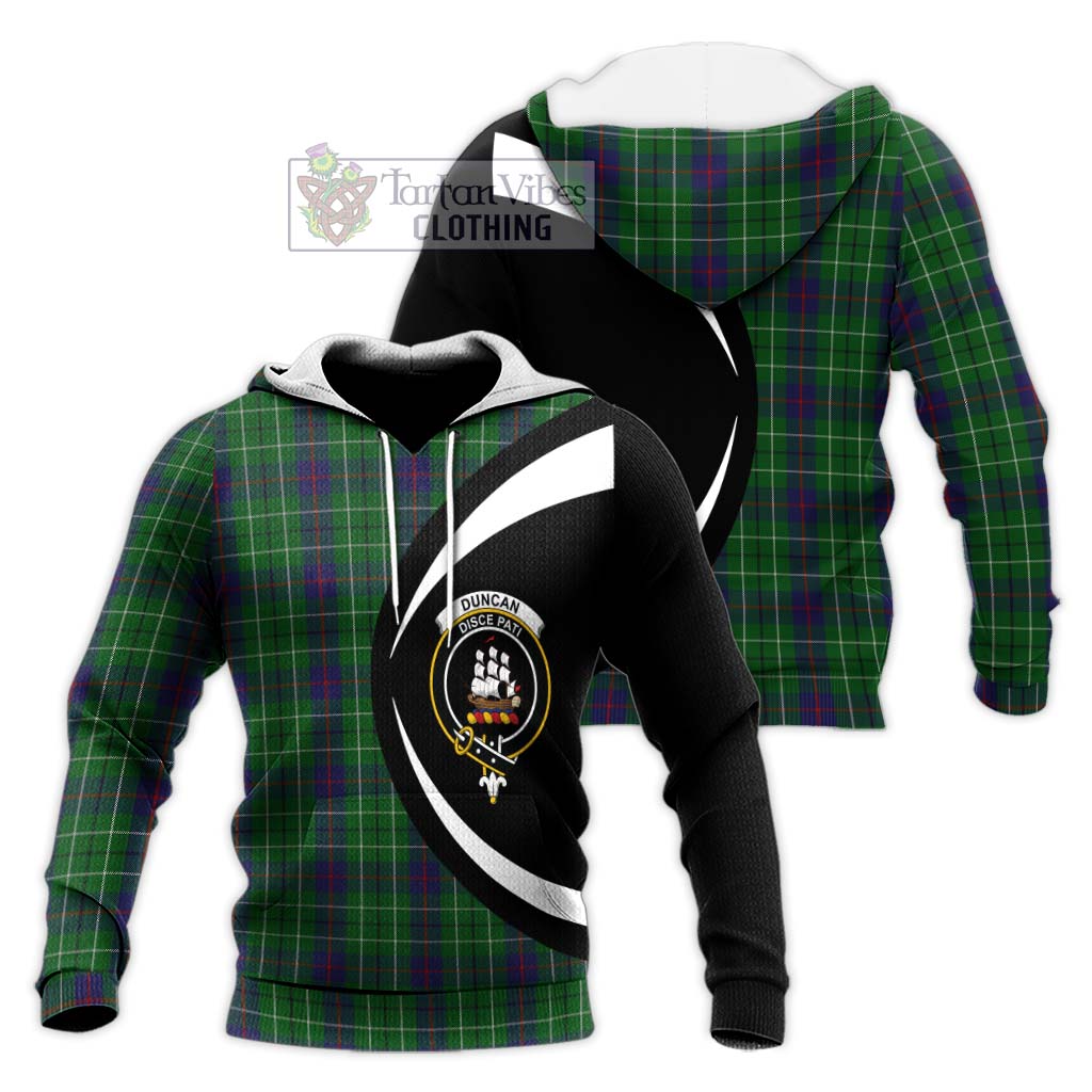 Duncan Tartan Knitted Hoodie with Family Crest Circle Style Unisex Knitted Pullover Hoodie - Tartan Vibes Clothing