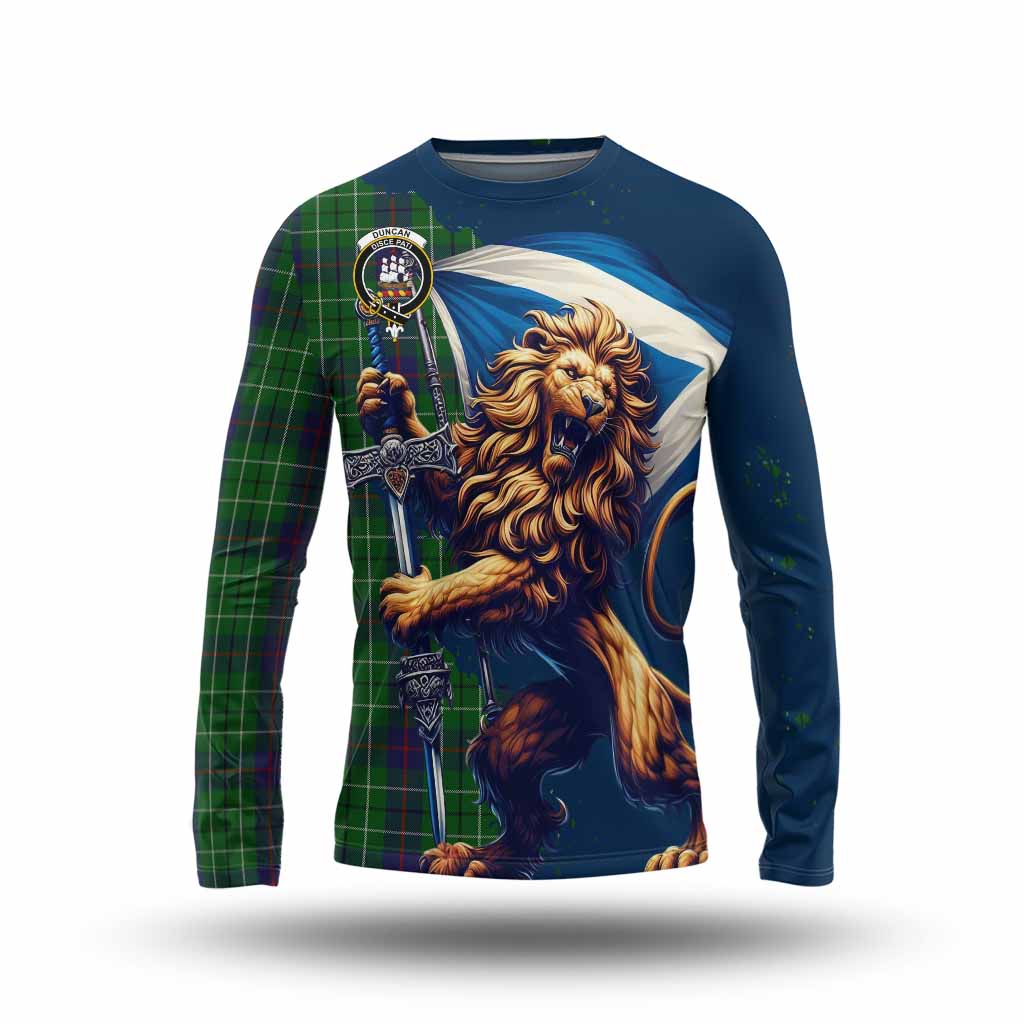 Tartan Vibes Clothing Duncan Tartan Family Crest Long Sleeve T-Shirt with Scottish Majestic Lion