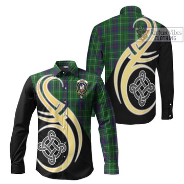 Duncan Tartan Long Sleeve Button Shirt with Family Crest and Celtic Symbol Style