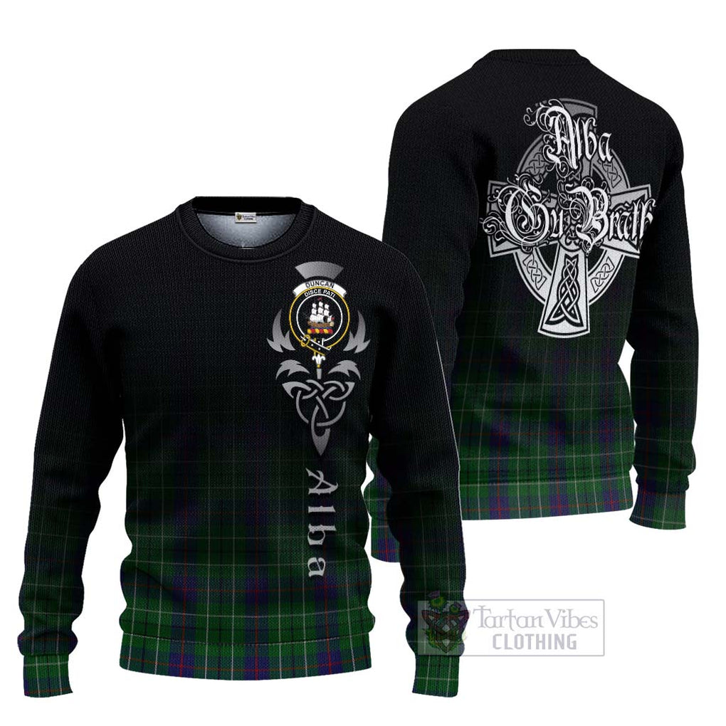 Tartan Vibes Clothing Duncan Tartan Knitted Sweater Featuring Alba Gu Brath Family Crest Celtic Inspired