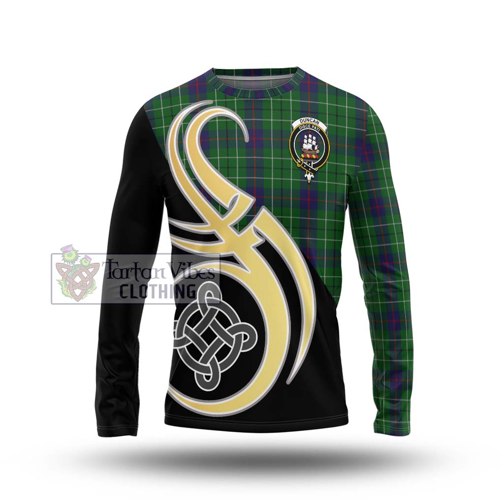 Duncan Tartan Long Sleeve T-Shirt with Family Crest and Celtic Symbol Style Unisex - Tartan Vibes Clothing