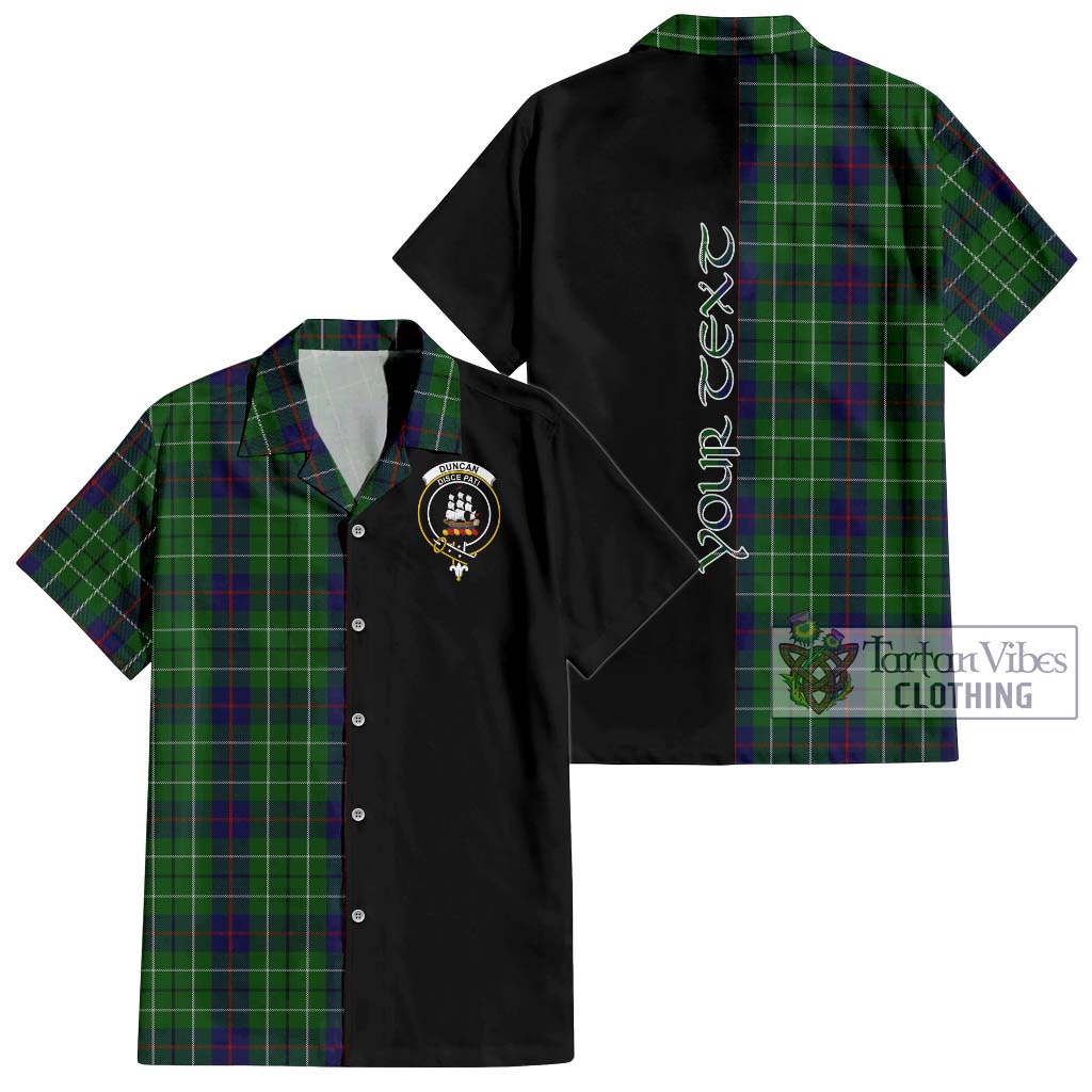 Tartan Vibes Clothing Duncan Tartan Short Sleeve Button Shirt with Family Crest and Half Of Me Style