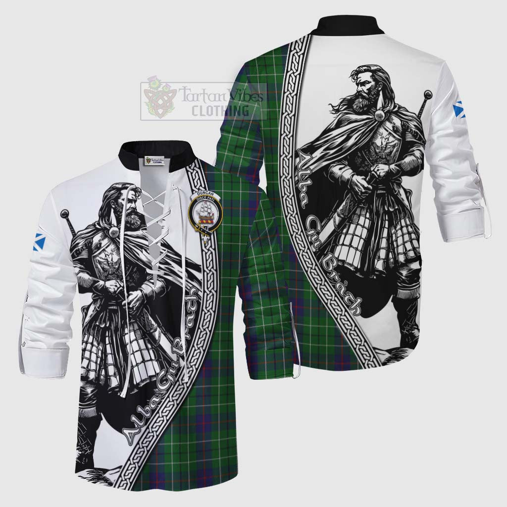 Tartan Vibes Clothing Duncan Tartan Clan Crest Ghillie Kilt Shirt with Highlander Warrior Celtic Style