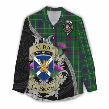 Duncan Tartan Family Crest Women's Casual Shirt Lion Rampant Royal Thistle Shield Celtic Inspired Female - Tartan Vibes Clothing