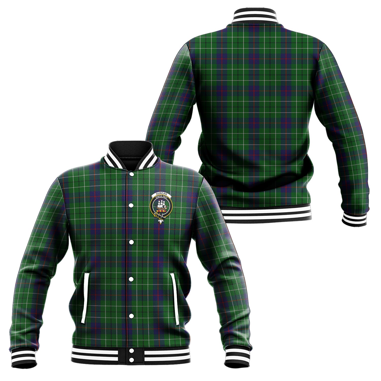 Duncan Tartan Baseball Jacket with Family Crest Unisex - Tartan Vibes Clothing