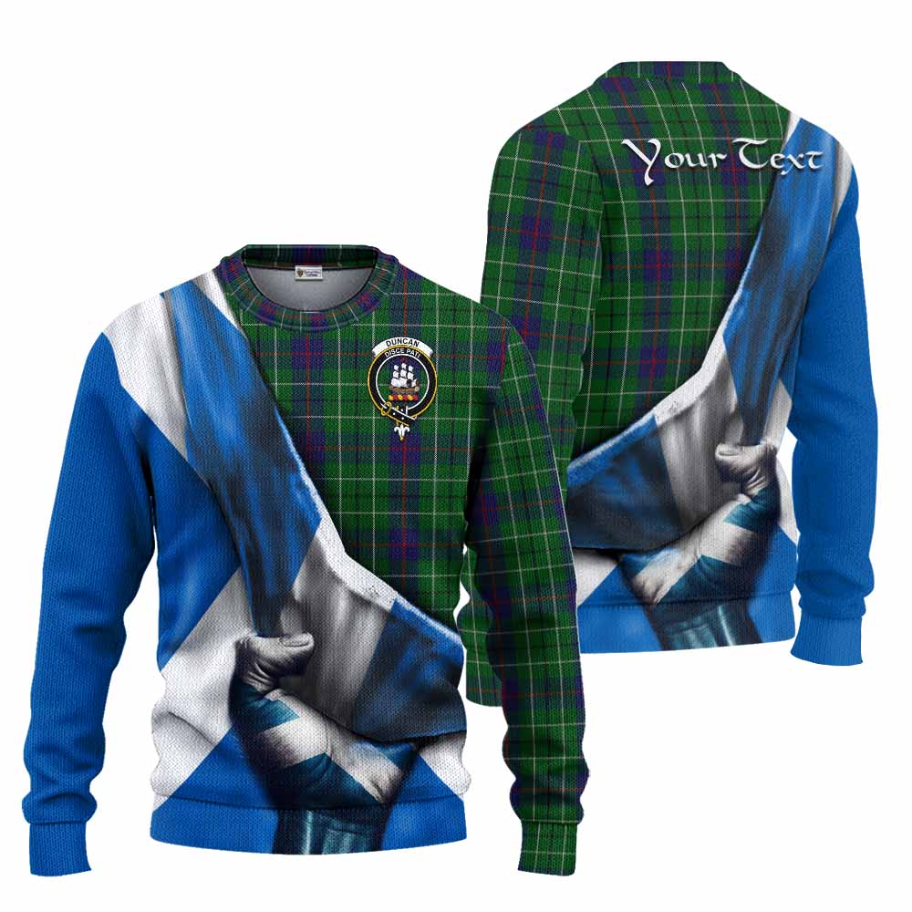 Tartan Vibes Clothing Duncan Tartan Knitted Sweater with Family Crest Scotland Patriotic Style