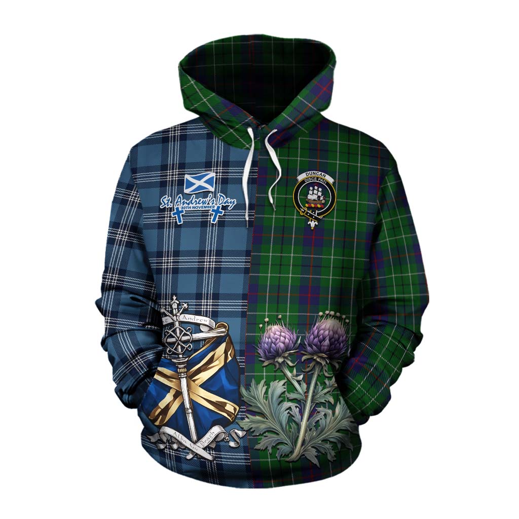 Tartan Vibes Clothing Duncan Tartan Cotton Hoodie Happy St. Andrew's Day Half Tartan Style